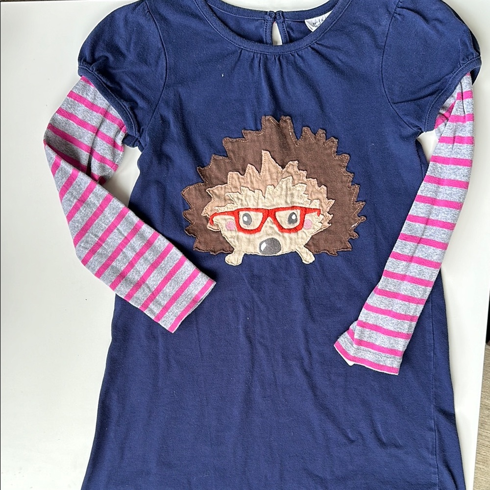 Mini Boden Navy Blue Kids Shirt with Hedgehog Design